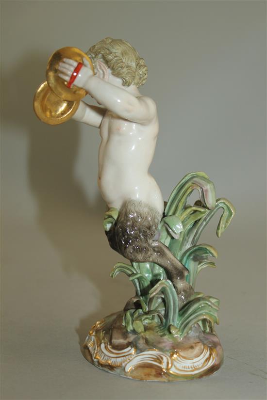 A Meissen figure of a satyr playing the cymbals, late 19th century, 16.5cm